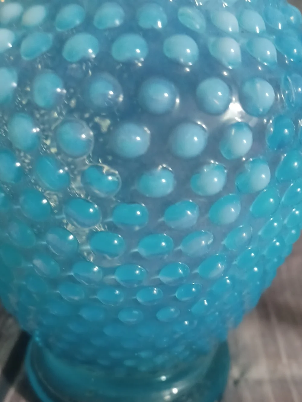 (2))Vintage Fenton Blue Hobnail Vase Crimp Ruffled Edges